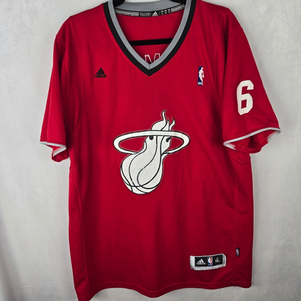 Adidas Miami Heat LeBron James 6 NBA Jersey Christmas Red Rare XL +2 Sleeve Read